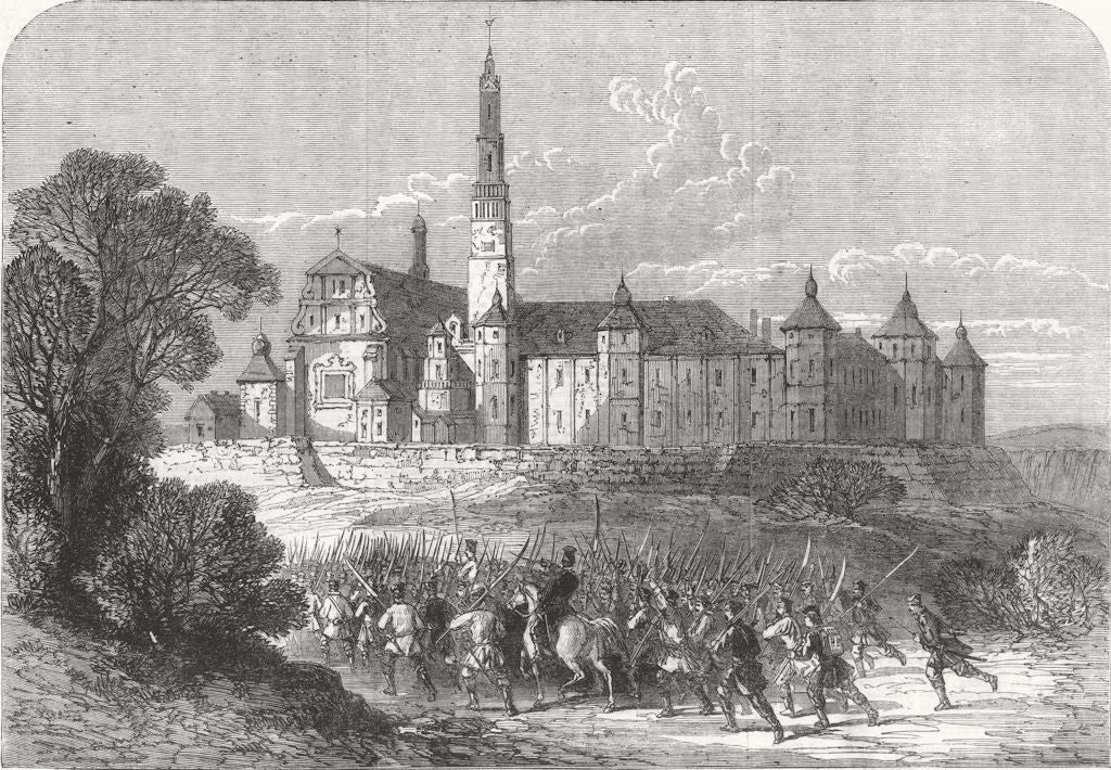 POLAND. Church & Convent, Częstochowa 1863 old antique vintage print picture
